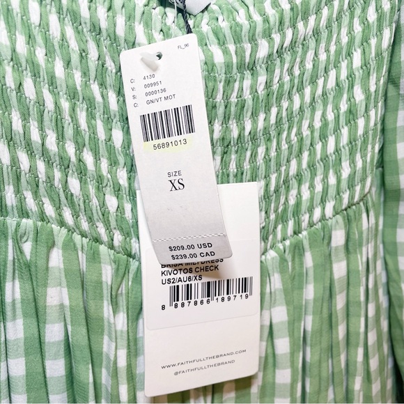 Anthropologie Faithfull the Brand Brisa Midi Dress Green Gingham XS - Picture 3 of 6
